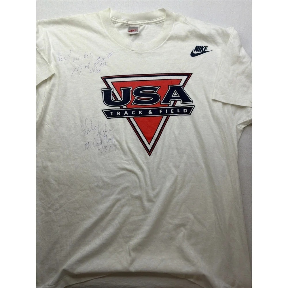 Vintage Nike 90s Track And Field T Shirt Signed Charles‎ Austin Mark Everett
